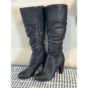 Sofft Black Leather Scrunch Heeled Boots